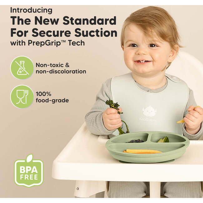 Baby BPA-Free Prep Silicone Suction Plate, Sage (Pack of 3) - Food Storage - 2