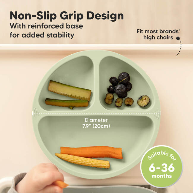 Baby BPA-Free Prep Silicone Suction Plate, Sage (Pack of 3) - Food Storage - 4