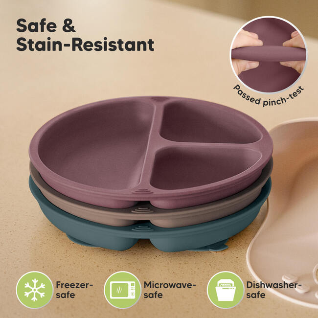 Baby BPA-Free Prep Silicone Suction Plate, Rocky (Pack of 3) - Food Storage - 5
