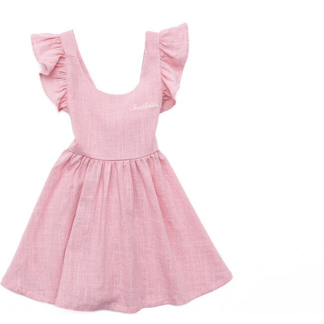 Custom Embroidered Girls Flutter Sleeve Dress, Light Pink