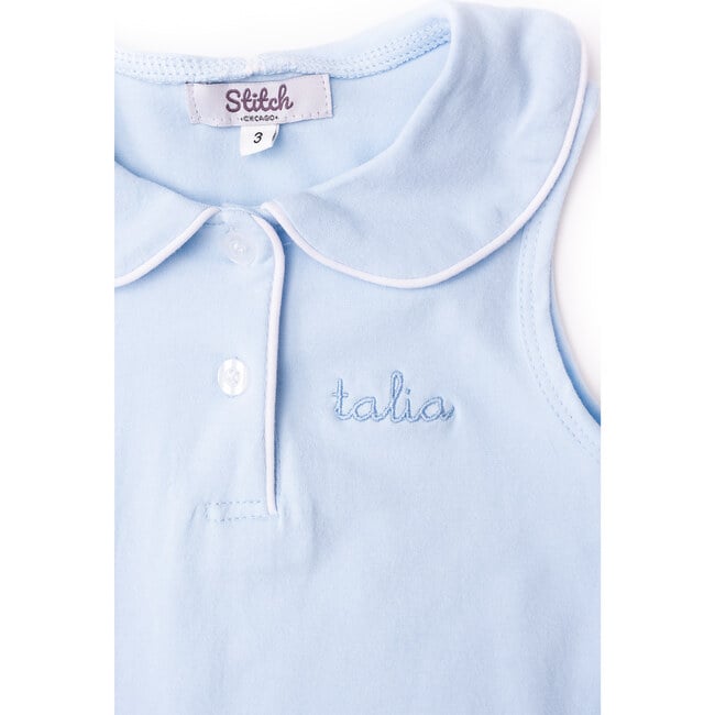 Custom Embroidered Girl Polo Dress, Light Blue - Dresses - 2