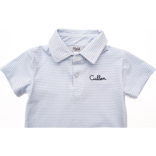 Custom Embroidered Striped Cotton Polo Shirt, Light Blue - Polo Shirts - 2