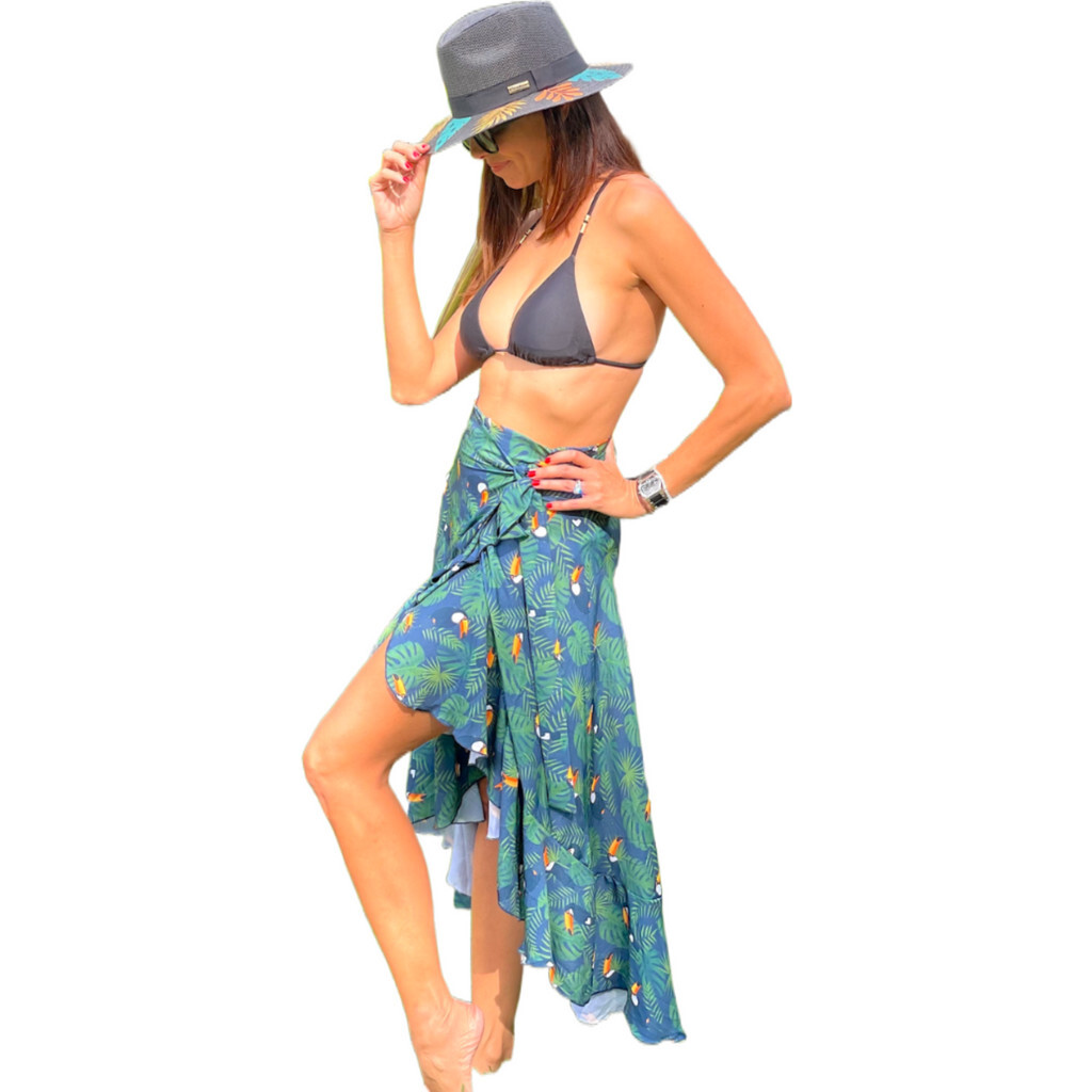 Women's Cover-Up Ruffle Hem Wrap Skirt, Tropical Toucan - Skirts - 1