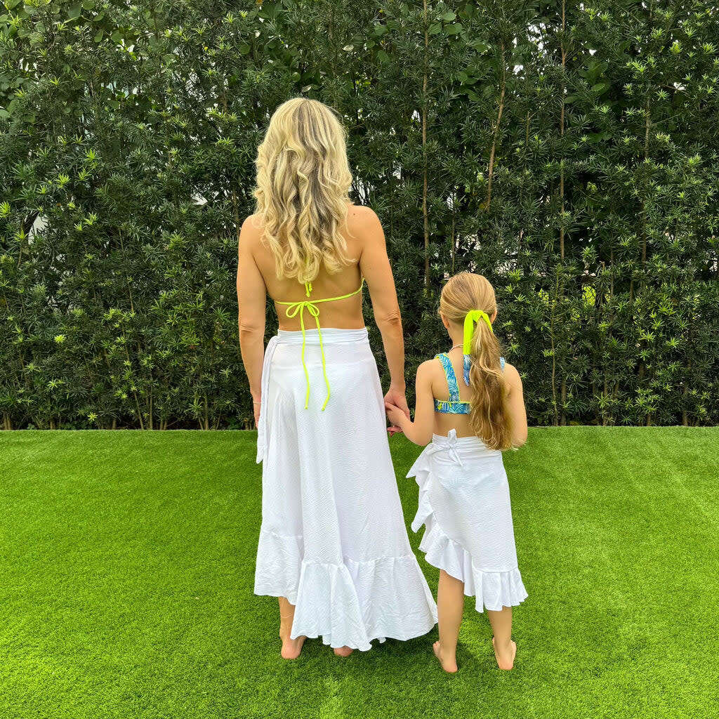 Women's Cover-Up Ruffle Hem Wrap Skirt, White - Palma and Coco