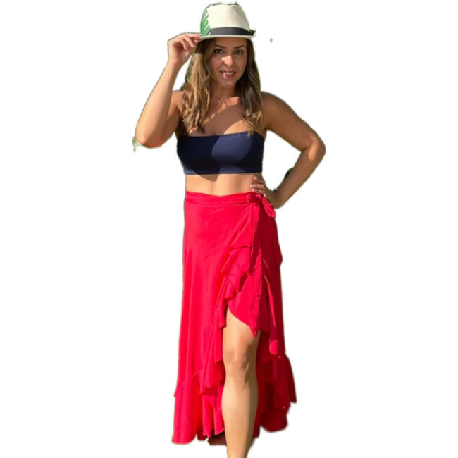 Women's Cover-Up Ruffle Hem Wrap Skirt, Red