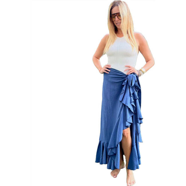 Women's Cover-Up Ruffle Hem Wrap Skirt, Blue