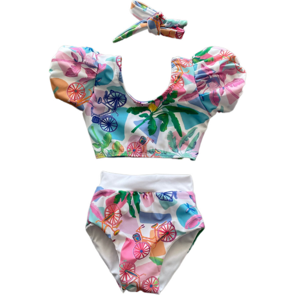 Lola Puff Sleeve High-Waist Two-Piece Swimsuit & Hair Band Set, Puerto Viejo - Two Pieces - 1