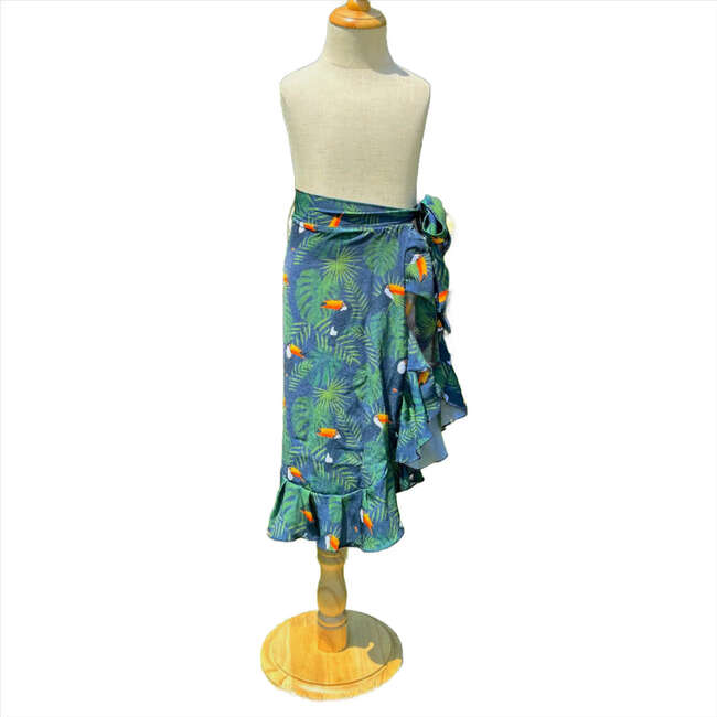 Girls Cover-Up Ruffle Hem Wrap Skirt, Tropical Toucan