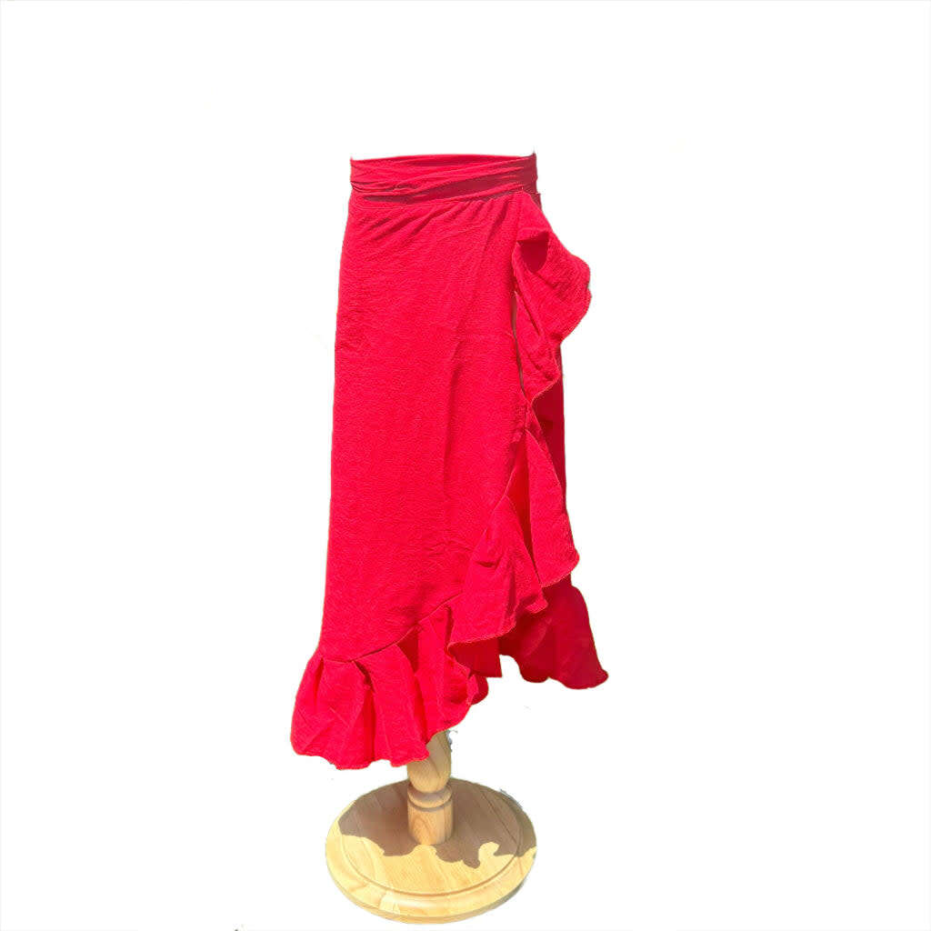 Girls Cover-Up Ruffle Hem Wrap Skirt, Red - Skirts - 1