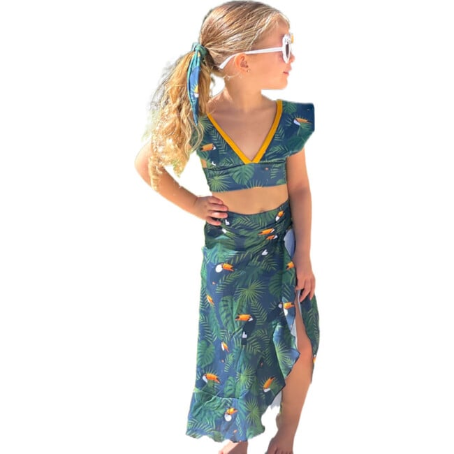 Girls Cover-Up Ruffle Hem Wrap Skirt, Tropical Toucan - Skirts - 2