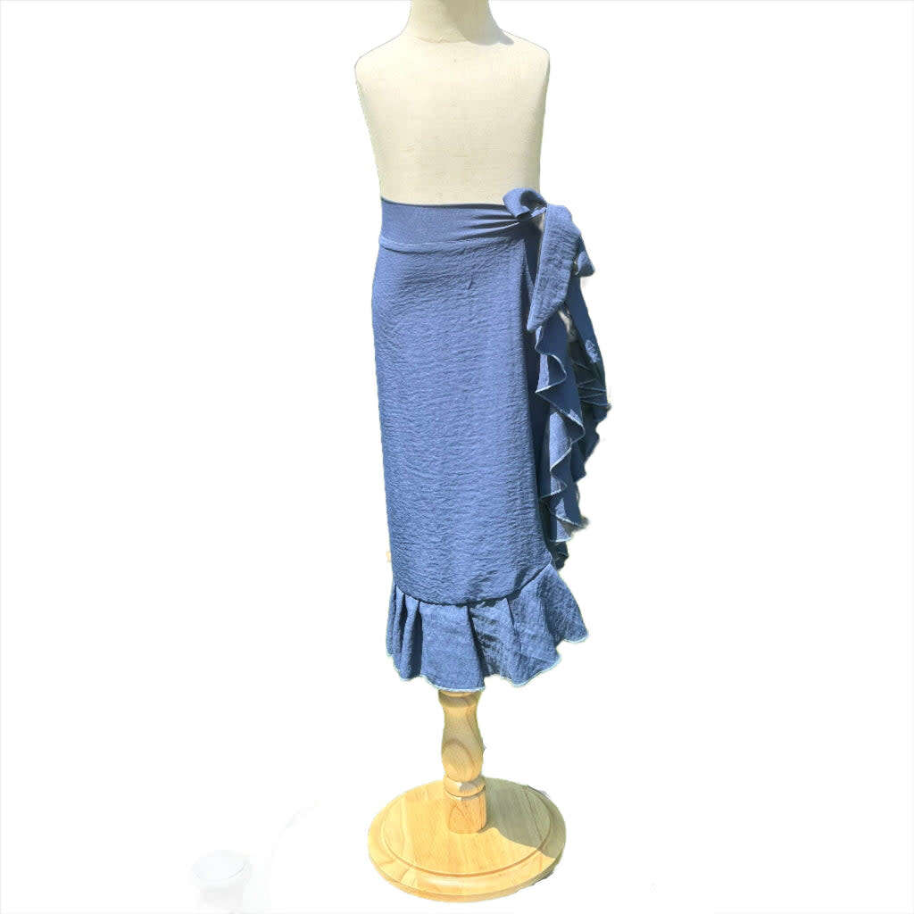 Girls Cover-Up Ruffle Hem Wrap Skirt, Blue - Skirts - 1