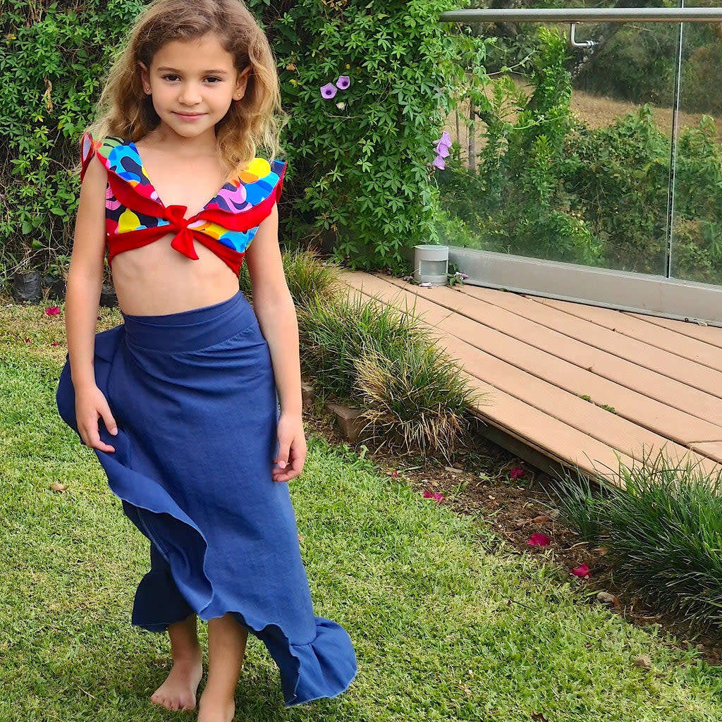 Girls Cover-Up Ruffle Hem Wrap Skirt, Blue - Palma and Coco