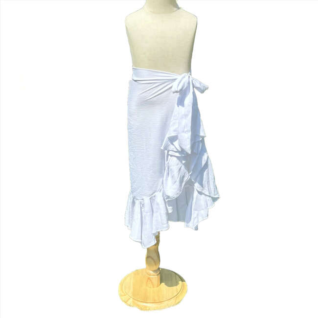 Girls Cover-Up Ruffle Hem Wrap Skirt, White