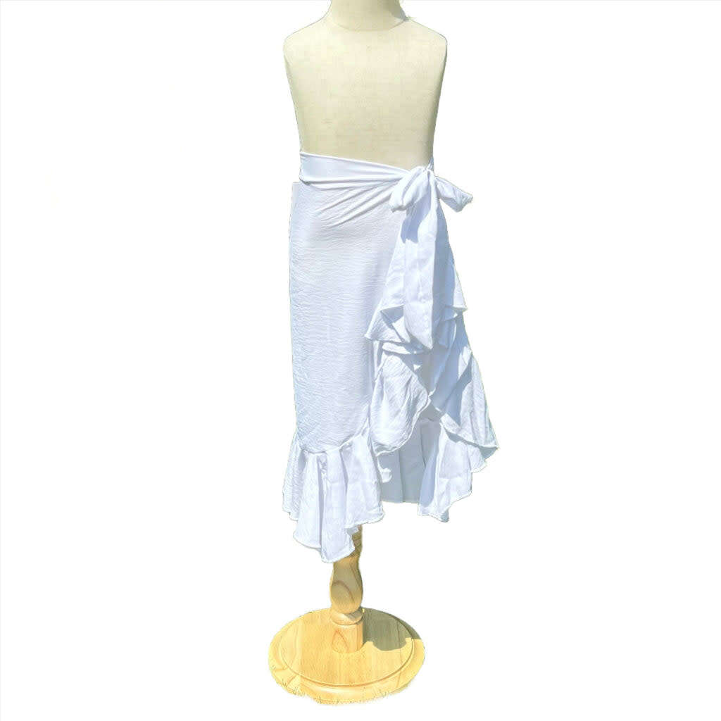 Girls Cover-Up Ruffle Hem Wrap Skirt, White - Skirts - 1
