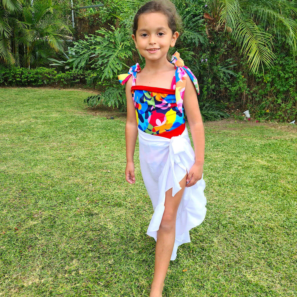 Girls Cover-Up Ruffle Hem Wrap Skirt, White - Palma and Coco