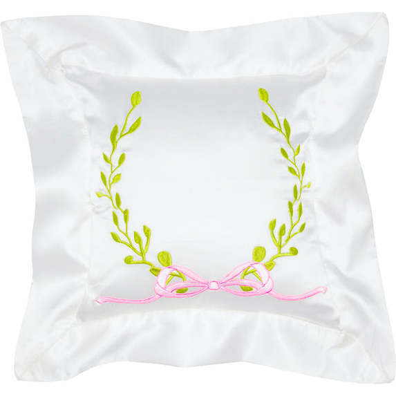 Satin Embroidered Baby Pillow, Pink Laurel Wreath - Shams - 1