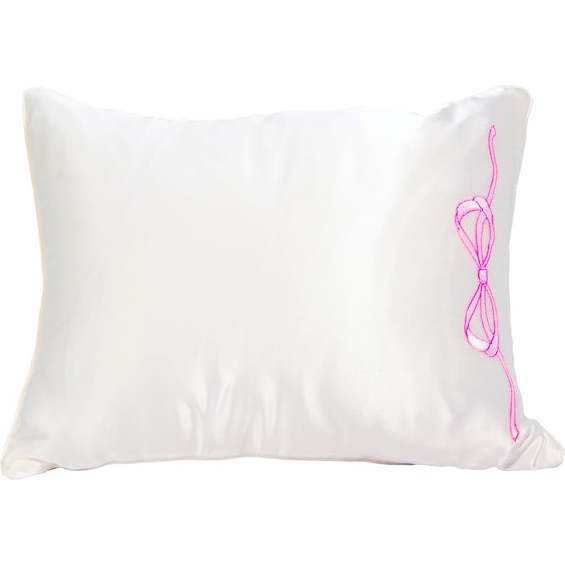 Satin Embroidered Baby Pillow, Pink Bow