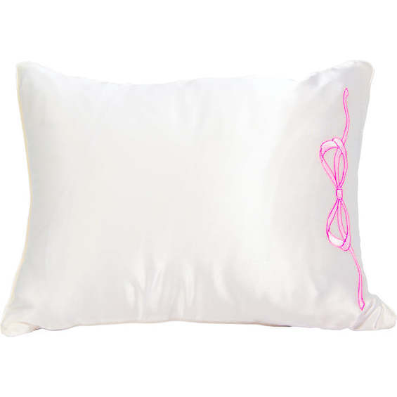 Satin Embroidered Baby Pillow, Pink Bow - Shams - 1