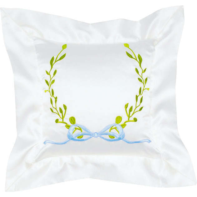 Satin Embroidered Baby Pillow, Blue Laurel Wreath