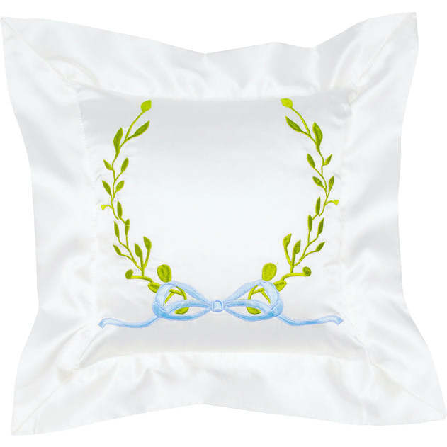 Satin Embroidered Baby Pillow, Blue Laurel Wreath - Shams - 1