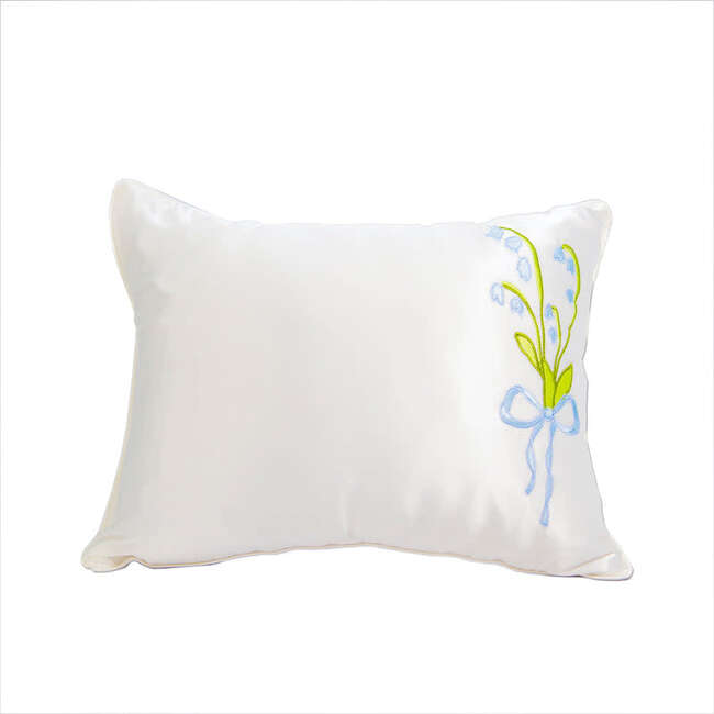 Satin Embroidered Baby Pillow, Blue Flower