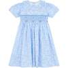 Little Princess Alice Hand Smocked Embroidered Floral Cotton Girls Dress, Blue - Dresses - 1 - thumbnail