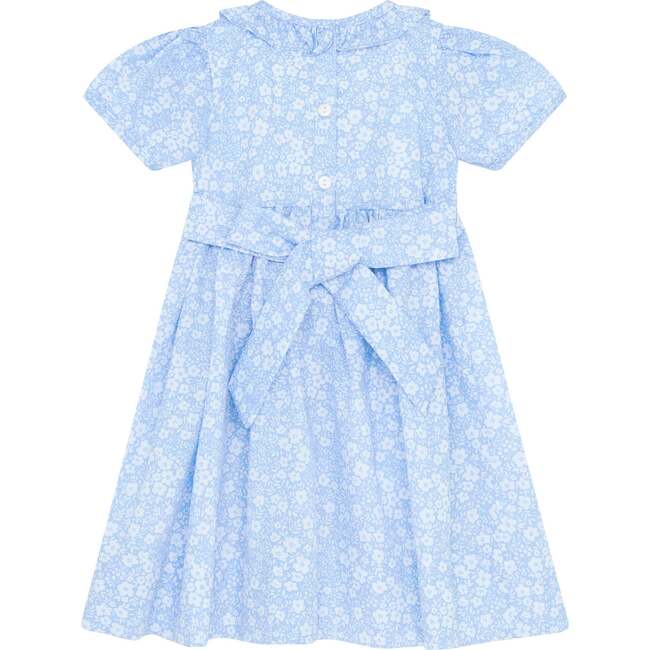 Little Princess Alice Hand Smocked Embroidered Floral Cotton Girls Dress, Blue - Dresses - 2