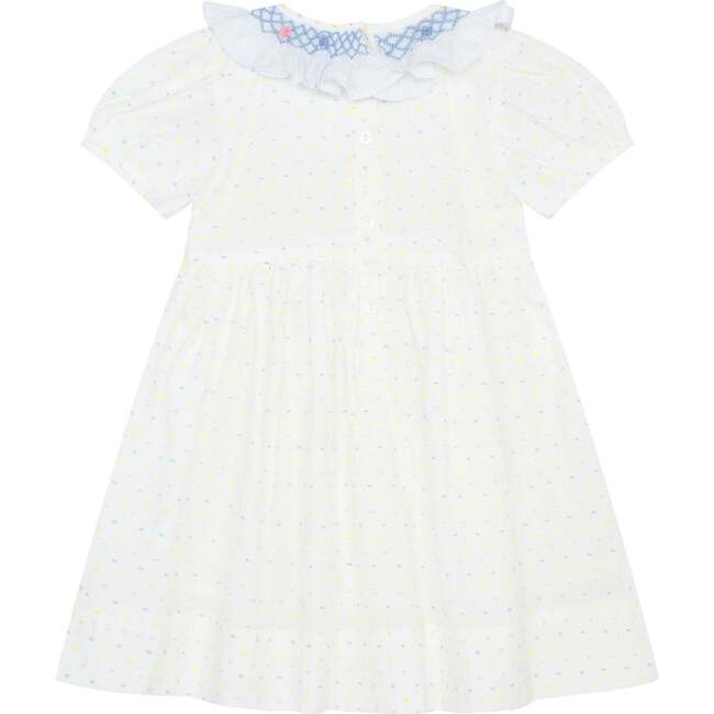 Little Princess Anne Hand Smocked Embroidered Dot Cotton Girls Dress, White & Pink - Dresses - 2