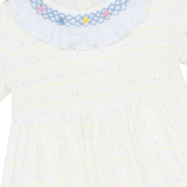 Little Princess Anne Hand Smocked Embroidered Dot Cotton Girls Dress, White & Pink - Dresses - 3