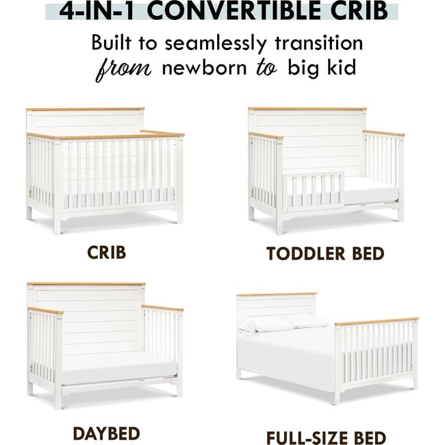 Shea 4-In-1 Convertible Crib, Warm White & Honey - Cribs - 3