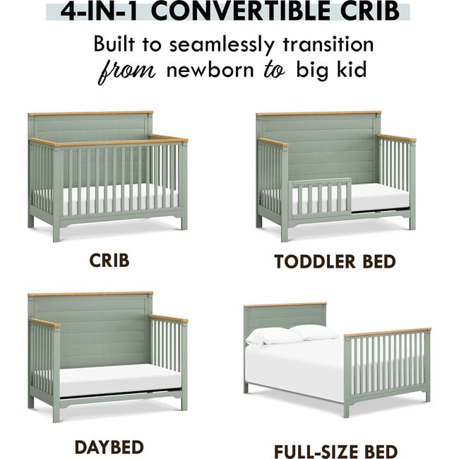 Shea 4-In-1 Convertible Crib, Light Sage & Honey - Cribs - 3