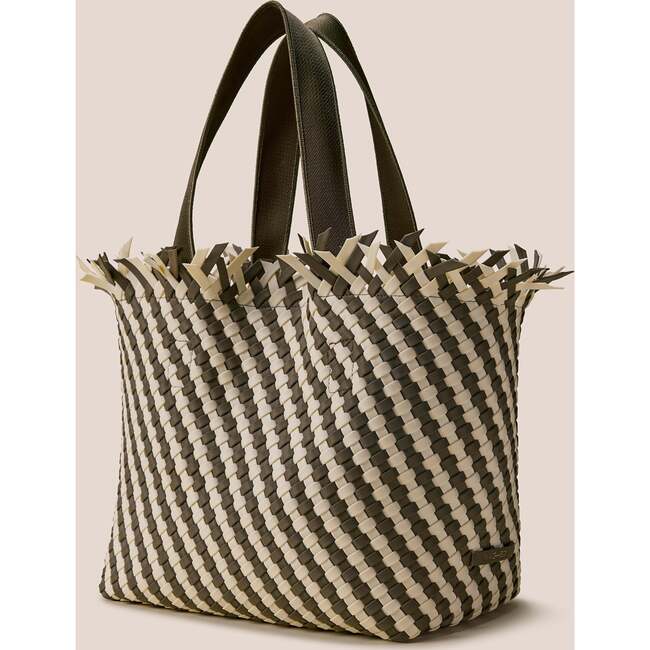 Women's Havana Striped Medium Hand-Woven Tote Bag, Carrara - Bags - 4