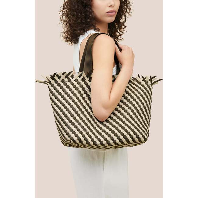 Women's Havana Striped Medium Hand-Woven Tote Bag, Carrara - Bags - 5