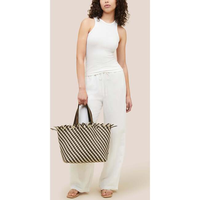 Women's Havana Striped Medium Hand-Woven Tote Bag, Carrara - Bags - 6