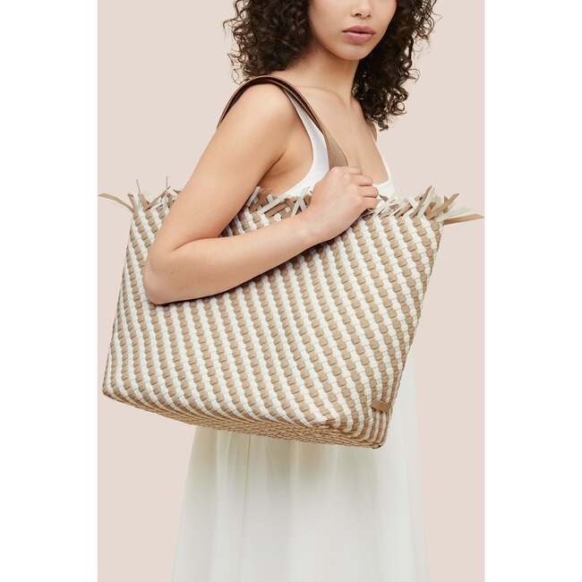 Women's Havana Striped Large Hand-Woven Tote Bag, Almaza - Bags - 5