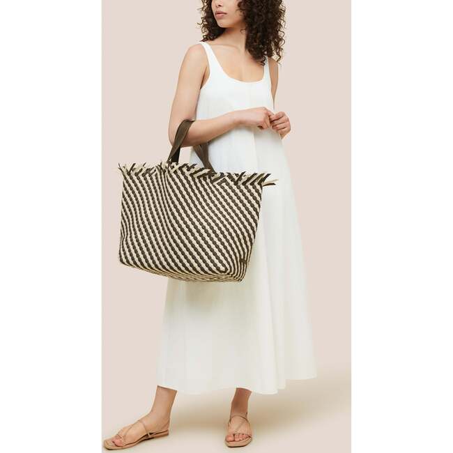 Women's Havana Striped Large Hand-Woven Tote Bag, Carrara - Bags - 6