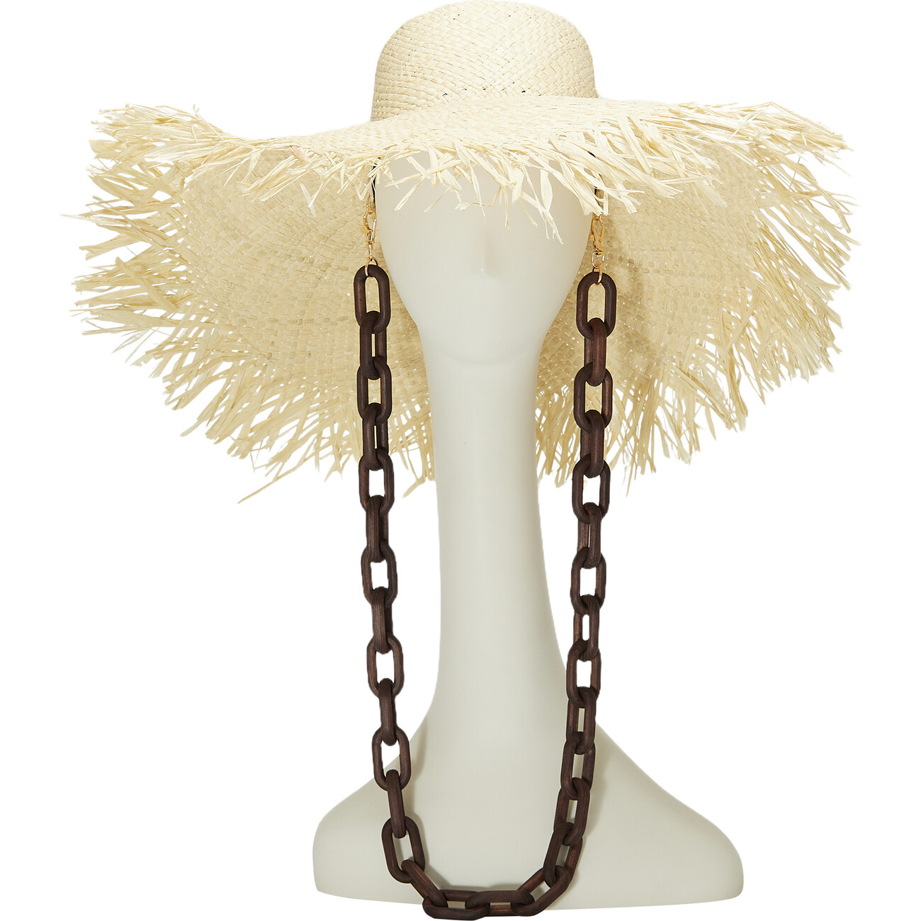 Women's Valentina Raffia Wide-Brim Frayed Edge Sunhat, Ivory