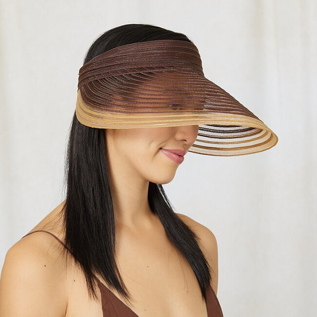 Women's Trixie Colorblock Horsehair Roll-Up Packable Visor, Chocolate & Camel - Hats - 3