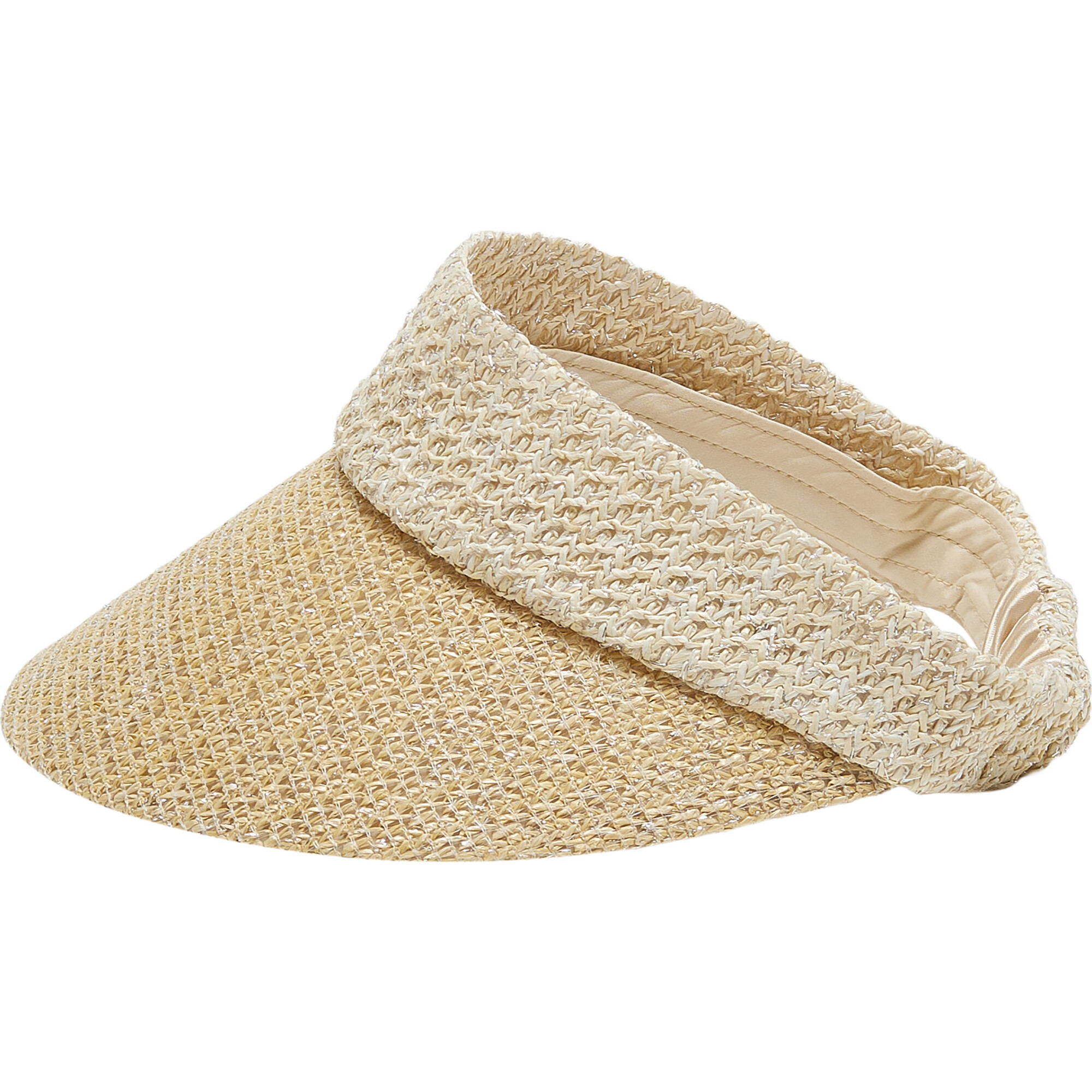 Women's Micky Color-Block Straw Packable Visor, Cream, Natural & Silver - Hats - 1