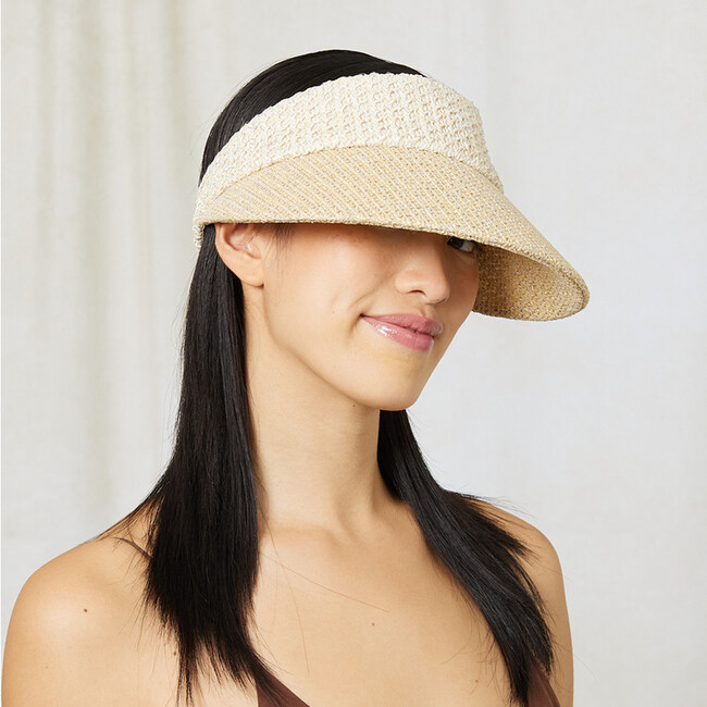 Women's Micky Color-Block Straw Packable Visor, Cream, Natural & Silver - Hats - 3