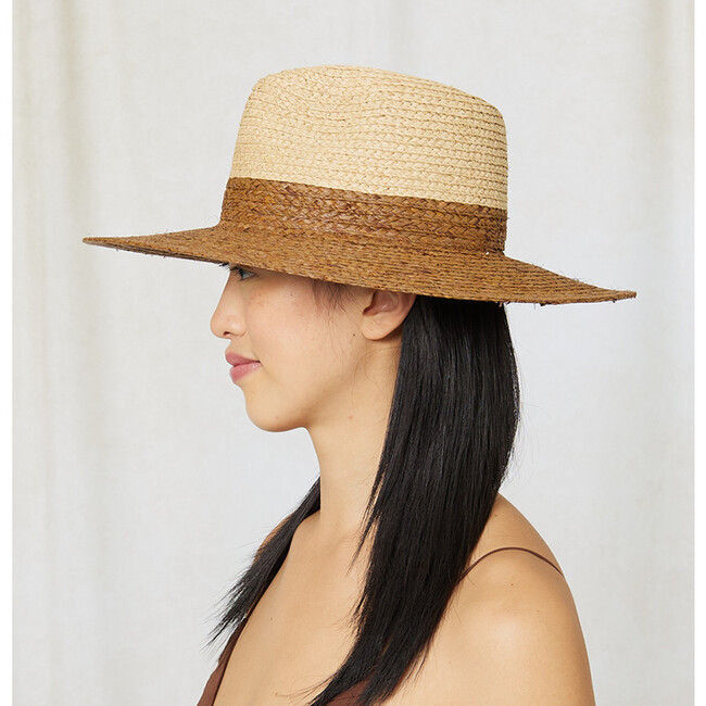 Women's Emmanuelle Raffia Wide-Brim Fedora, Natural & Chocolate - Hats - 3