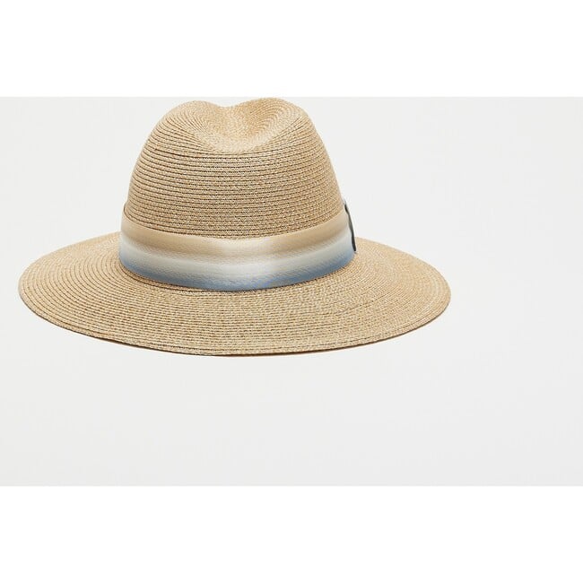 Women's Courtney UPF 25+ Ombre Ribbon Tie Fedora, Sand & Blue - Hats - 4