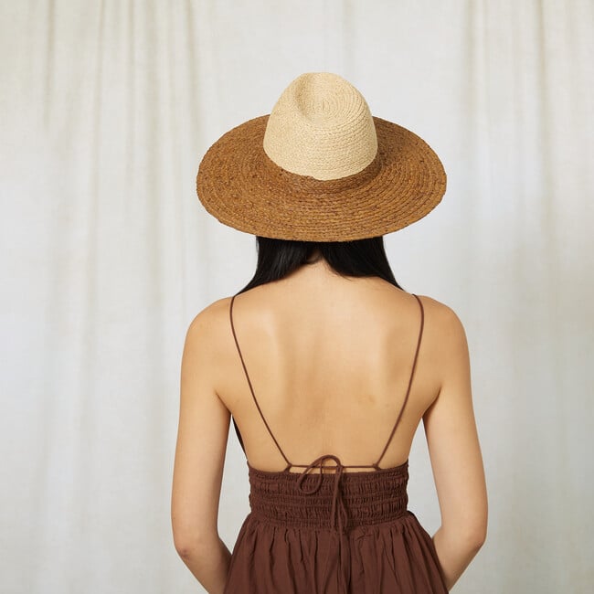 Women's Emmanuelle Raffia Wide-Brim Fedora, Natural & Chocolate - Hats - 4