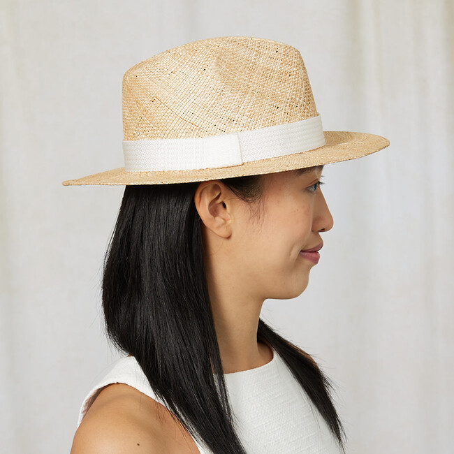 Women's Lillian Textured Ribbon Band Bao Fedora, Natural & Ivory - Hats - 4