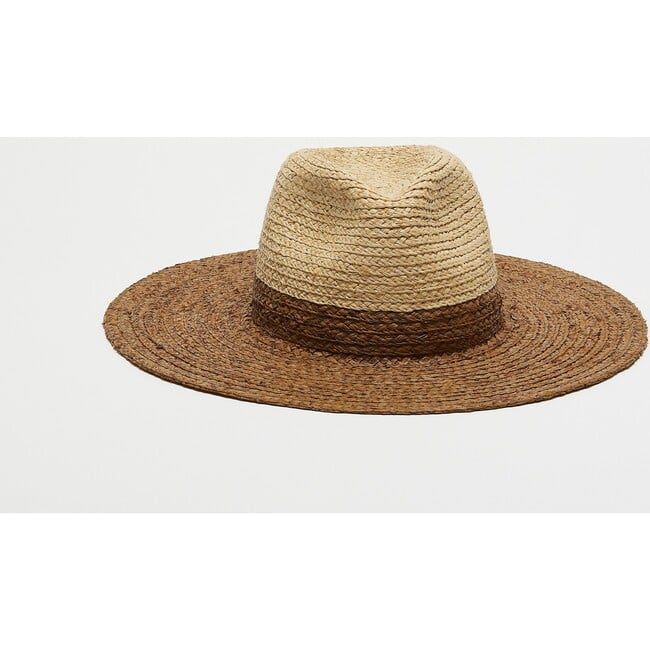 Women's Emmanuelle Raffia Wide-Brim Fedora, Natural & Chocolate - Hats - 5