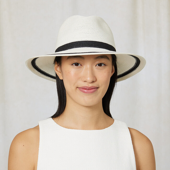 Women's Courtney Striped Hemp Fedora, Ivory & Black - Hats - 2