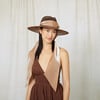 Women's Cassidy Metallic Organza Scarf Wide-Brim Horsehair Fedora, Chocolate - Hats - 3