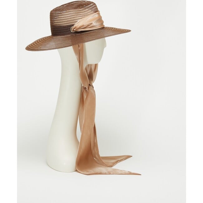 Women's Cassidy Metallic Organza Scarf Wide-Brim Horsehair Fedora, Chocolate - Hats - 5