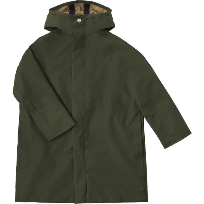 Mackintosh High Neck Long A-Line Rain Coat, Pine