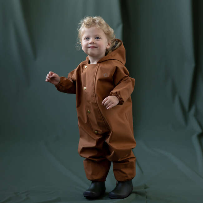 Hooded Ankle Onesie Rainsuit, Rust - Onesies - 2